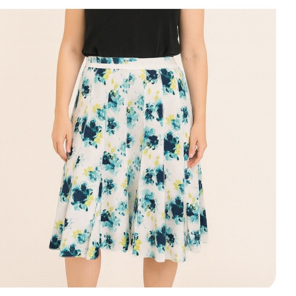 Focus 2000 skirt Lightweight midi floral print A line skirt SZ 8 100% cotton